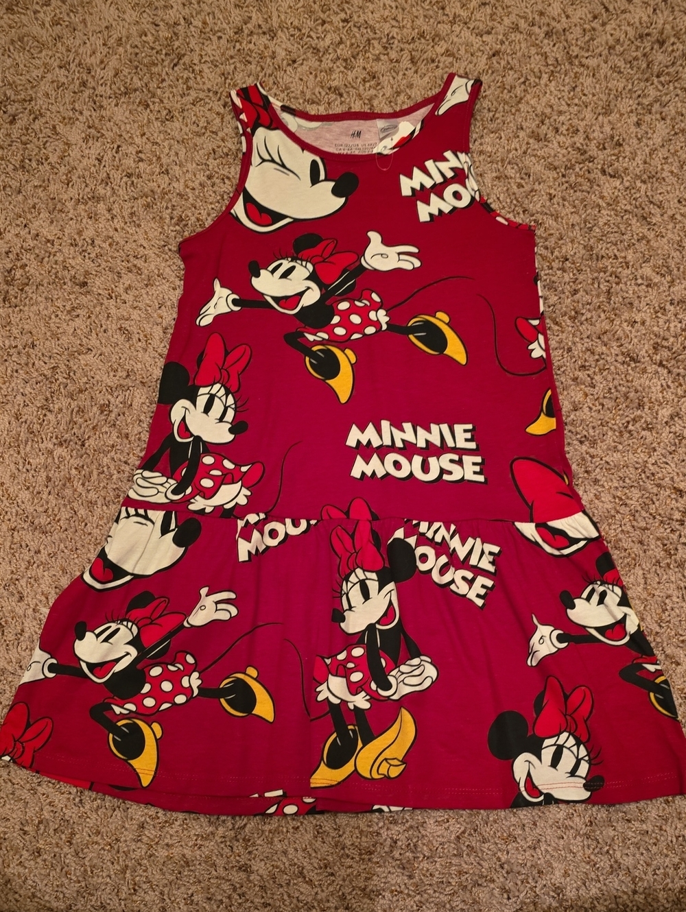 H&M Girls' Red Minnie Mouse Tank Dress with Yellow & White Accents